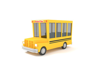 Cartoon school bus yellow on a white background. Simple isolated school illustration. 3D rendering.