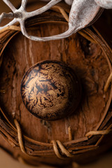 Exclusive bonbons on wood background above