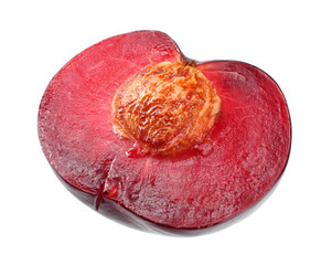 half plum fruit isolated on white background. cut plum slices