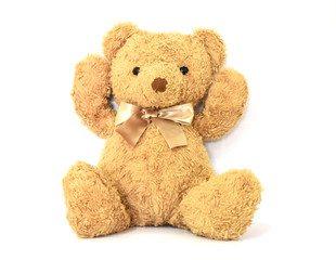 Brown teddy bear on a white background