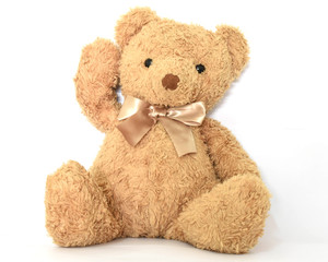 Brown teddy bear on a white background
