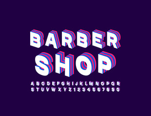 Fototapeta na wymiar Vector colorful logo Barber Shop. Bright Uppercase Font. 3D trendy Alphabet Letters and Numbers