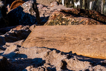 Old board which was brought to the shore by storm