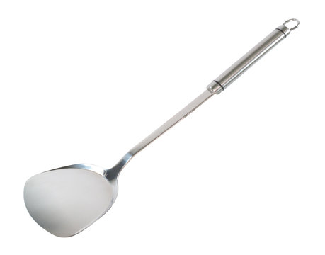 Stainless Steel Kitchen Wok Spatula Isolated On White Background.