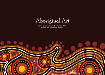 Aboriginal art vector banner with text. - obrazy, fototapety, plakaty