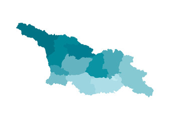 Vector isolated illustration of simplified administrative map of Georgia (country). Borders of the regions. Colorful blue khaki silhouettes