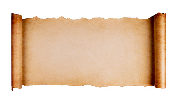 Vintage blank paper scroll isolated on white background with copy space.
