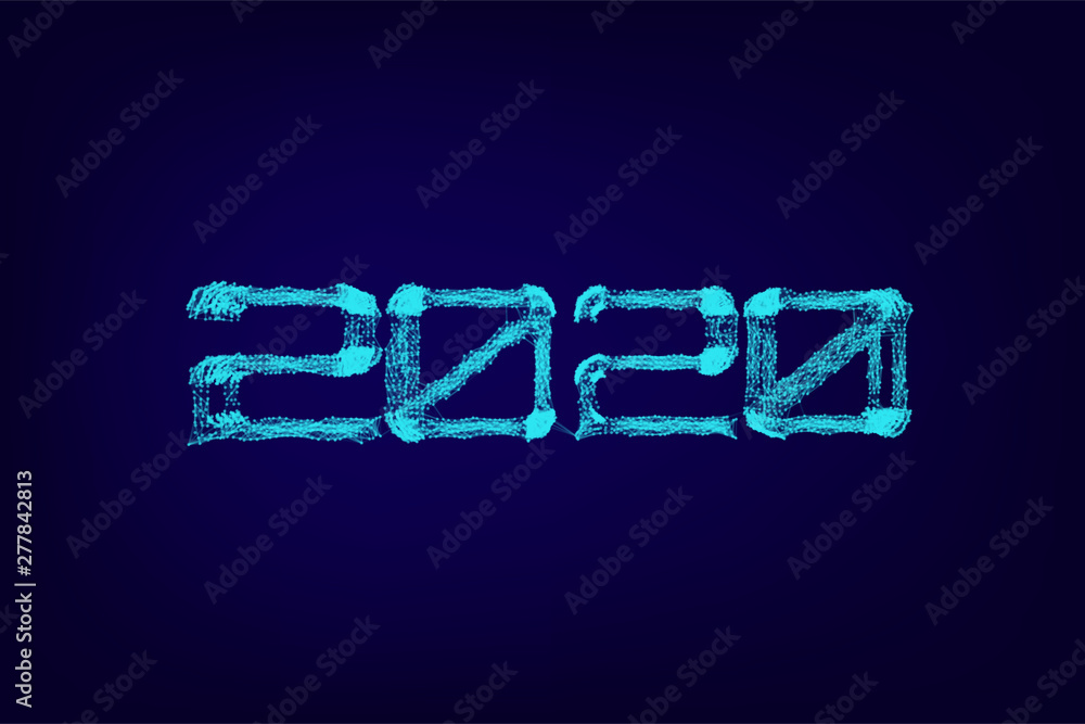 Poster new years 2020 form lines, wireframe, triangles and particle style design. new year illustration mad