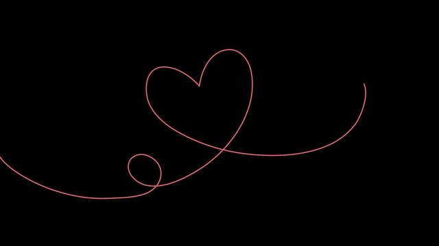 Continuous line drawing of heart sign label. Animation with Alpha (transparent background) for easy use in your video Format: QuikTime. Channels: RGB+Alpha. Video Codec: Apple ProRes 4444. Depth