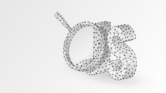 Magnifying glass on Java Script coding language sign. Programming analysis, developing concept. Abstract, digital wireframe, low poly mesh, Raster white origami 3d illustration. Triangle line dot star