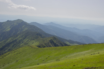 Fototapeta premium Trekking in the Carpathians, Hike to the border between Ukraine and Romania from Pop Ivan Marmarassky to Pop Ivan Chernogorsky.