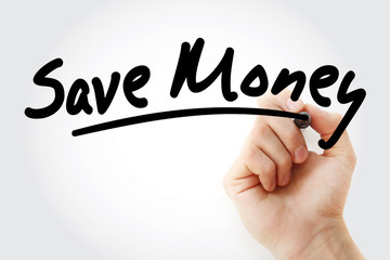 Save Money text with marker, business concept background