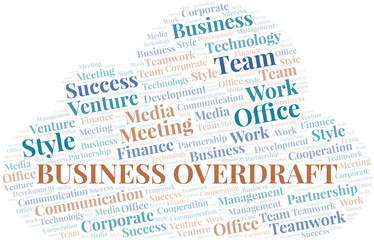 Business Overdraft word cloud. Collage made with text only.