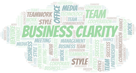 Business Clarity word cloud. Collage made with text only.