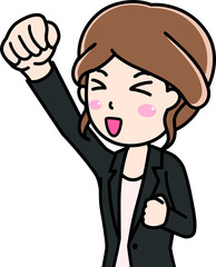 やったー！と喜ぶスーツの女性