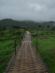 A Beautiful cloudy day around the Bamboo Bridge over the Rice Fields in Pai , North of Thailand. This magical place its a place that you must visit ! 