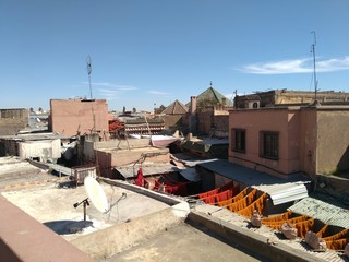Marrakesh roofs with colorful wool hanging