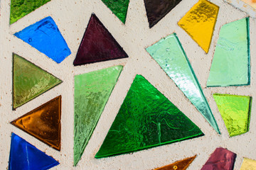 Mosaic of colored glass.