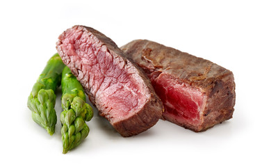 beef wagyu steak meat with asparagus isolated on wight background
