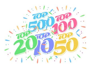 Fototapeta premium Colored Fireworks from inscriptions - tor 5, top 10, top 50, top 100 and top 500 rating. Vector illustration in a flat style.