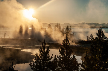 Early morning impression of the West Thumb Area in Yellowstone National Park.