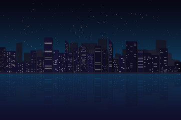 night city skyline background, megapolis, silhouette, illustration with architecture