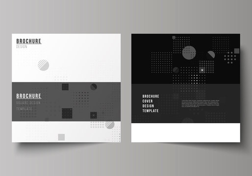 The minimal vector illustration of editable layout of two square format covers design templates for brochure, flyer, magazine. Abstract vector background with fluid geometric shapes.