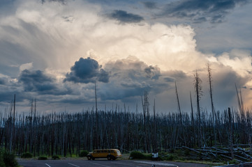 A major storm clouds emassing over lake yellowstone on a summer evening.