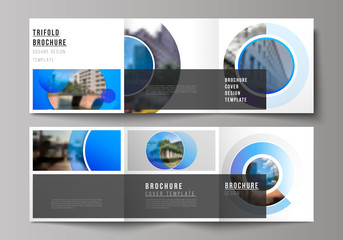 The minimal vector editable layout of square format covers design templates for trifold brochure, flyer, magazine. Creative modern blue background with circles and round shapes.