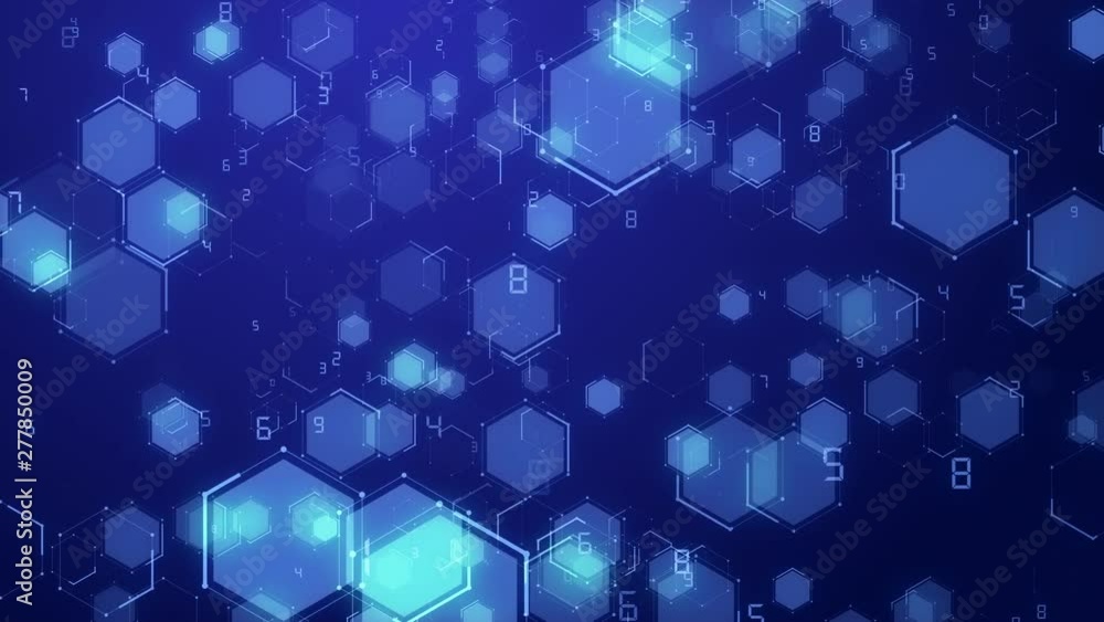 Poster Abstract blue Hexagon honeycomb digital technology background code number futuristic surface running