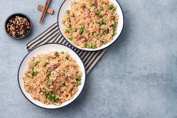 Japan rice fired with peas and chopstick