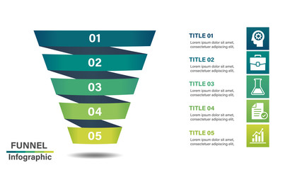 Funnel infographic design template with 5 steps - obrazy, fototapety, plakaty