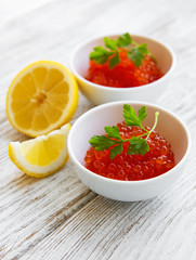 Red caviar in bowls