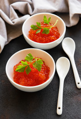 Red caviar in bowls
