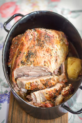 Roast pork shoulder with onion 