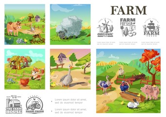Cartoon Farm Animals Colorful Composition