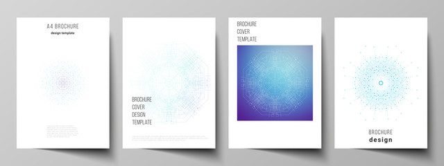 Vector layout of A4 format modern cover mockup design templates for brochure, magazine, flyer, booklet, report. Big Data Visualization, geometric communication background with connected lines and dots
