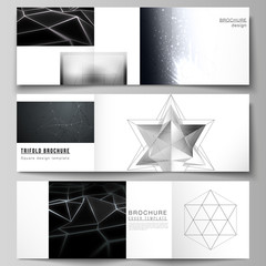 Vector layout of square format covers design templates for trifold brochure, flyer, magazine. 3d polygonal geometric modern design abstract background. Science or technology vector illustration.
