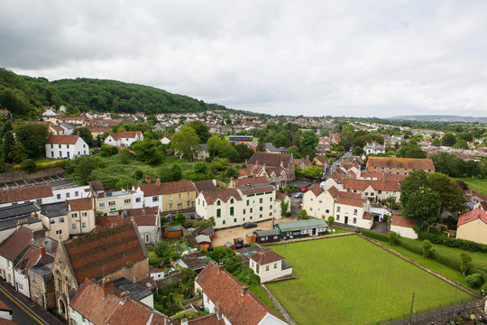 Aerial view of Banwell village, North Somerset, UK