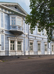 Fototapeta na wymiar Museum of the Decembrists. Exterior of an old wooden manor S.G. Volkonsky or Volkonsky House in Irkutsk