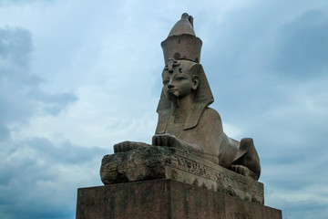 Fototapeta na wymiar Ancient Egyptian sphinx on the embankment of the Neva River in St. Petersburg, Russia