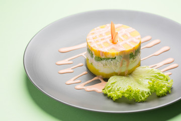 Causa , a typical dish from Peru view from above