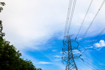 High voltage post or High voltage tower on Sunset Background.