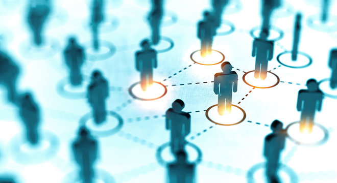 Abstract Social network concept, connecting human figures.