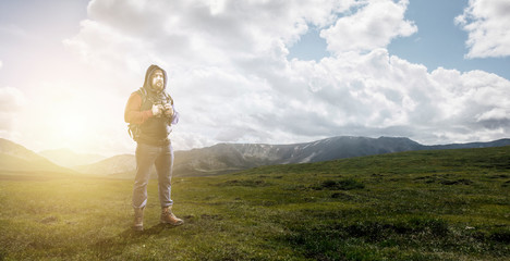 Travelling tourist with his backpack