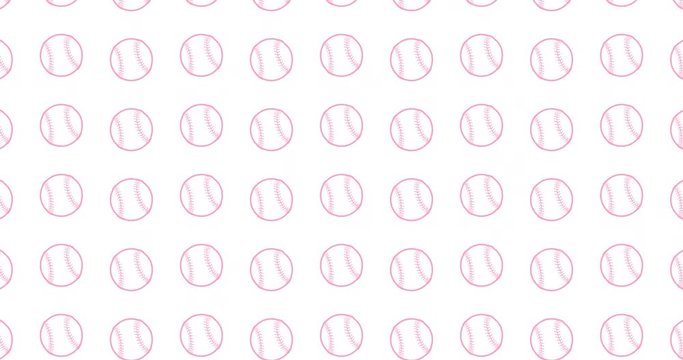 Pink softball or baseball background clip motion backdrop video in a seamless repeating loop.  Pink color womens ladies softball icons sports themed pattern background high definition motion video 