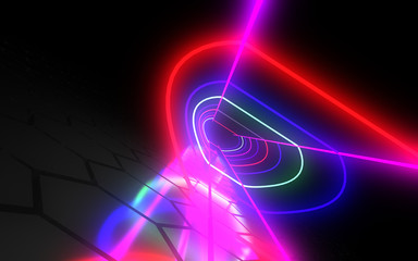 3D  abstract tunnel with neon lights. 3d illustration