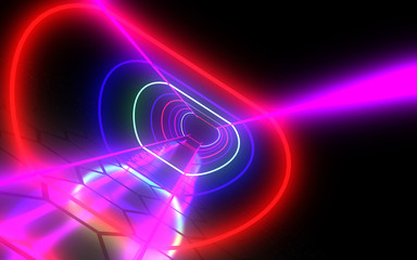 3D  abstract tunnel with neon lights. 3d illustration