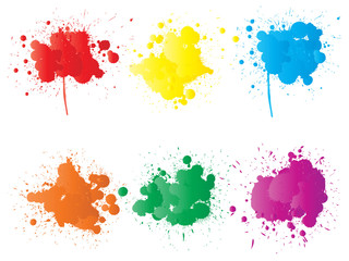 Collection of artistic grungy paint drop, hand made creative splash or splatter stroke set isolated white background. Abstract grunge dirty stains group, education or graphic art decoration