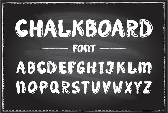 Chalkboard vector font, cartoon typography design on a chalkboard, hand drawn alphabet